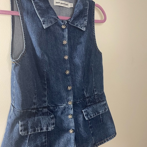Self-Portrait||Denim Vest, with Crystal like floral buttons, Size 10, Worn Once - Picture 3 of 8